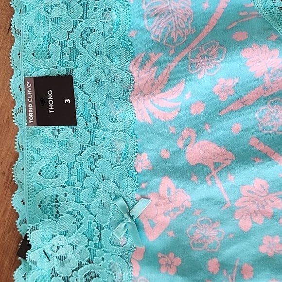 Torrid Cotton Mid-Rise Thong Lace Trim Panty "Tropical Soiree Blue"​​​ NWT sz 3 - Picture 2 of 8